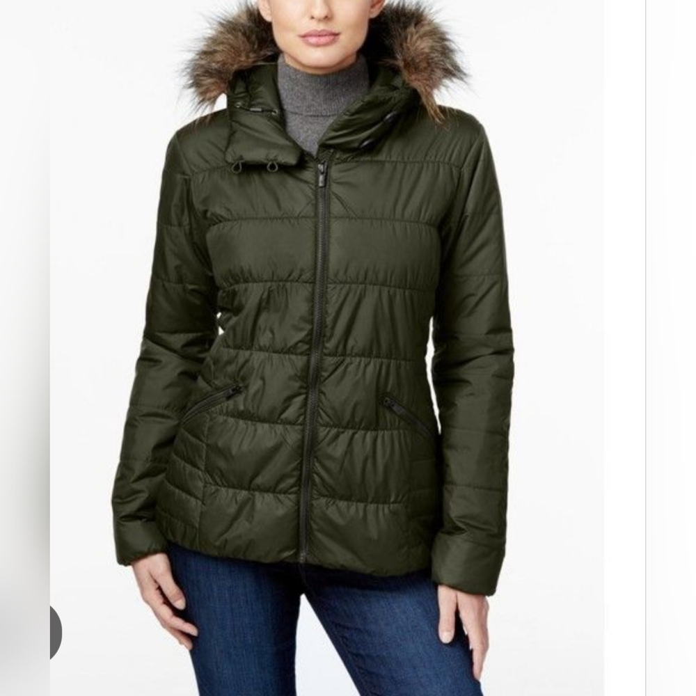 Columbia Therma Coil Hooded Puffer Green Gorpcore Jacket Sz M